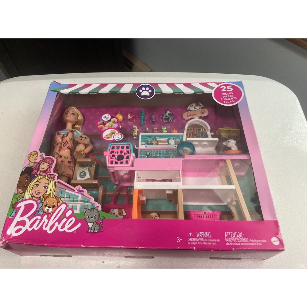 Barbie Doll Pet Boutique and Play set 25 pcs New By Mattel Dog Cat Hamster etc